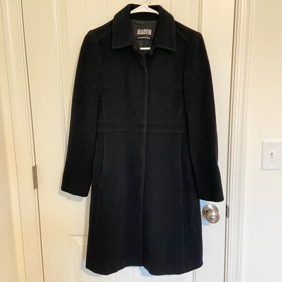 EUC Marvin Richards women’s black wool peacoat full length trench‎ coat small - Picture 1 of 10